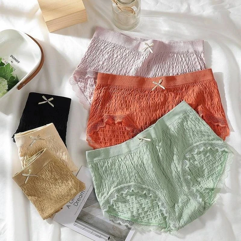 Mid Waist Soft Lace Ruffles Panties Korean Bow Elastic Sweet Graphene Texture Wrinkled Briefs Women Slim Intimates Lingerie
Mid Waist Soft Lace Ruffles Panties Korean Bow Elastic Sweet Graphene Texture Wrinkled Briefs Women Slim Intimates Lingerie