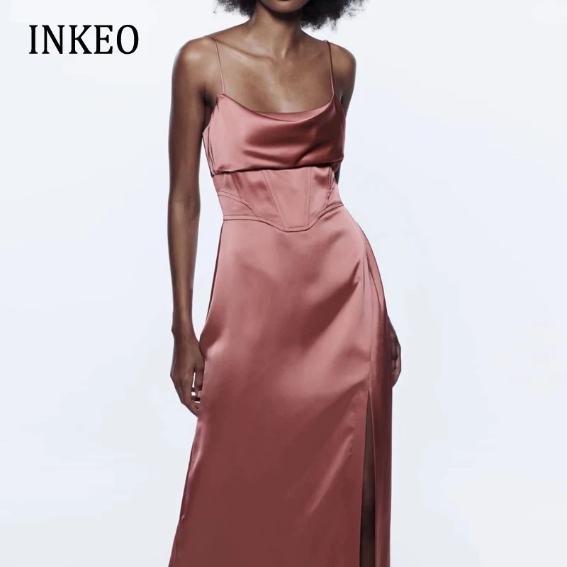 Sexy Pink Women Satin Sheath Maxi dress 2022 Summer Beach Party Slim Patchwork camisole dress Ladies Draped clothing INKEO 2D085
Sexy Pink Women Satin Sheath Maxi dress 2022 Summer Beach Party Slim Patchwork camisole dress Ladies Draped clothing INKEO 2D085