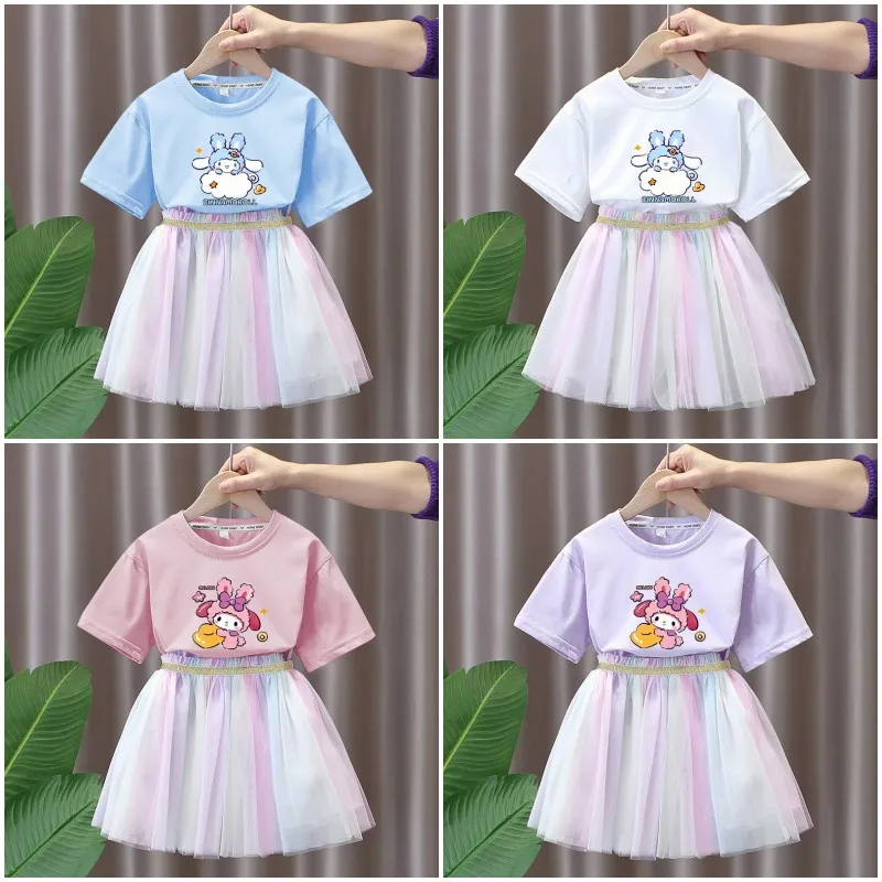 Детский костюм Sanrios Cinnamoroll My Melody из футболки и юбки, летняя Милая Одежда для девочек с аниме мультяшным рисунком, юбки из пряжи с короткими рукавами
Детский костюм Sanrios Cinnamoroll My Melody из футболки и юбки, летняя Милая Одежда для девочек с аниме мультяшным рисунком, юбки из пряжи с короткими рукавами