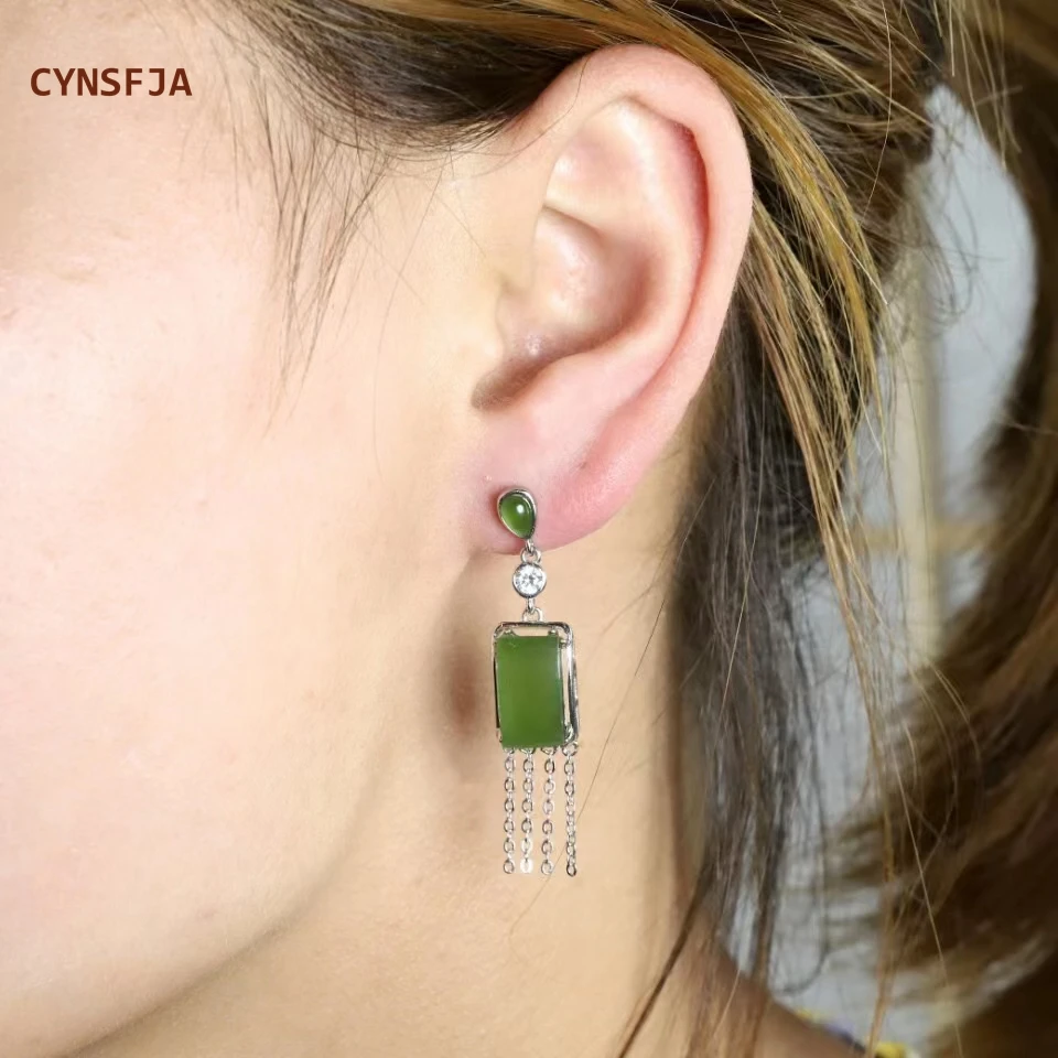 CYNSFJA New Real Certified Natural Hetian Jasper Nephrite 925 Silver Women's Lucky Green Jade Earrings High Quality Elegant Gift
CYNSFJA New Real Certified Natural Hetian Jasper Nephrite 925 Silver Women's Lucky Green Jade Earrings High Quality Elegant Gift