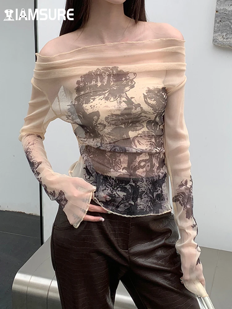 IAMSURE Holiday Vintahe Printed Mesh T Shirt Grunge Fairycore See Through Slash Neck Long Sleeve Tees Women 2023 Summer Spring
IAMSURE Holiday Vintahe Printed Mesh T Shirt Grunge Fairycore See Through Slash Neck Long Sleeve Tees Women 2023 Summer Spring