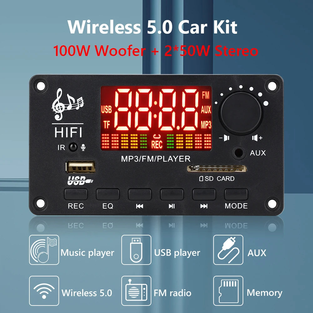 2*50 Вт 100 Вт усилитель Bluetooth 5,0 MP3-плеер WAV декодер плата 12 в автомобильный FM-радиомодуль поддержка TF USB AUX Громкая связь запись вызова
2*50 Вт 100 Вт усилитель Bluetooth 5,0 MP3-плеер WAV декодер плата 12 в автомобильный FM-радиомодуль поддержка TF USB AUX Громкая связь запись вызова