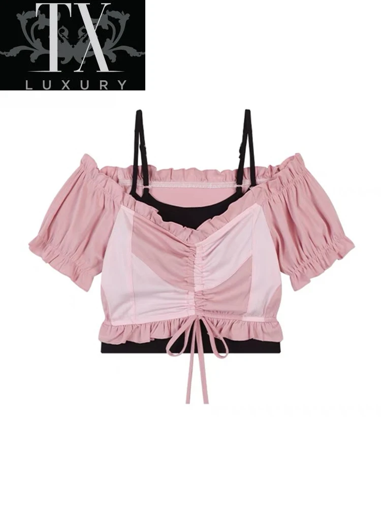 Y2k Trim Crop Tops Cute Sweet Pink Patchwork Black Camisole Retro Puff Sleeve T Shirt Women Sexy Slash Neck Drawstring Clubwear
Y2k Trim Crop Tops Cute Sweet Pink Patchwork Black Camisole Retro Puff Sleeve T Shirt Women Sexy Slash Neck Drawstring Clubwear