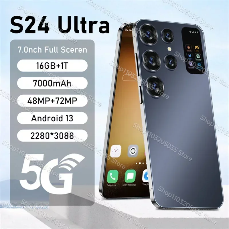

Новый оригинальный смартфон S24 Ultra с HD экраном 7,0 дюйма, 16 ГБ + 1 ТБ, телефон с двумя Sim-картами, Android 13, разблокировка распознаванием лица, 7000 мАч, 72 МП