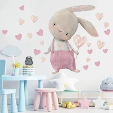 Cute Bunny Hearts Wall Stickers for Children Kids Rooms Girls Baby Room Decoration Nursery Kawaii Cartoon Rabbit Wallpaper Vinyl