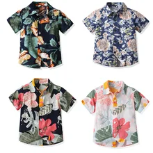 Summer Short Sleeve Polo Collar Short Sleeve Hawaiian Blouse Shirt 2023 Fragmented Cotton Casual Cardigan Parent-child Dress