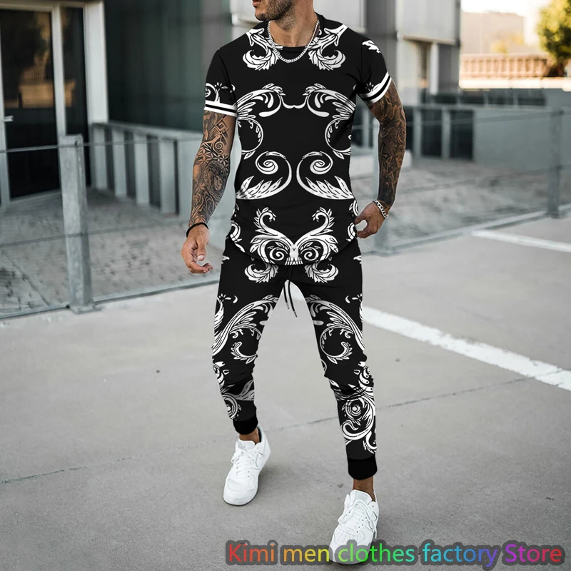 

Vintage Pattern 3D Print Men tshirt set Summer Streetswear Tracksuits Male Short Sleeve T Shirt Long Pants 2 Piece Sets Suit Set