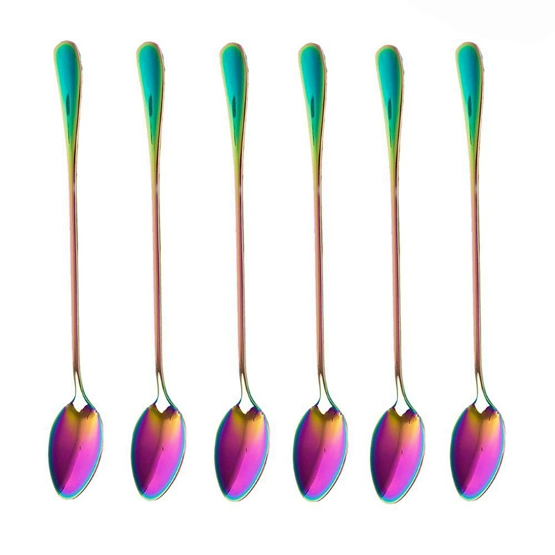 

Coffee Teaspoons, Set Of 18 Rainbow Color Coffee Spoon Long-Handle Ice Cream Desert Cocktail Stir Spoons Mixing Spoon