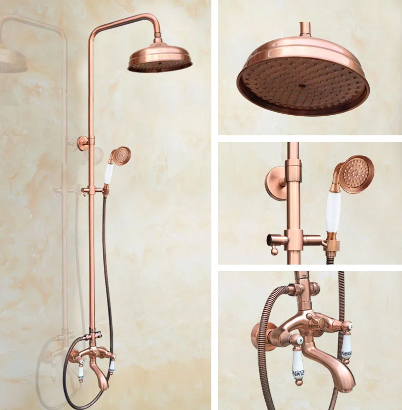 Antique Red Copper Brass Dual Ceramic Handles Bathroom 8 Inch Round Rain Shower Faucet Set Bath Tub Mixer Tap Hand Shower mrg534
Antique Red Copper Brass Dual Ceramic Handles Bathroom 8 Inch Round Rain Shower Faucet Set Bath Tub Mixer Tap Hand Shower mrg534