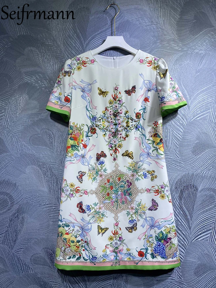 Seifrmann High Quality 2023 Spring Summer Women Fashion Designer Mini Dress Short Sleeve Beading Crystal Floral Printed Dresses
Seifrmann High Quality 2023 Spring Summer Women Fashion Designer Mini Dress Short Sleeve Beading Crystal Floral Printed Dresses