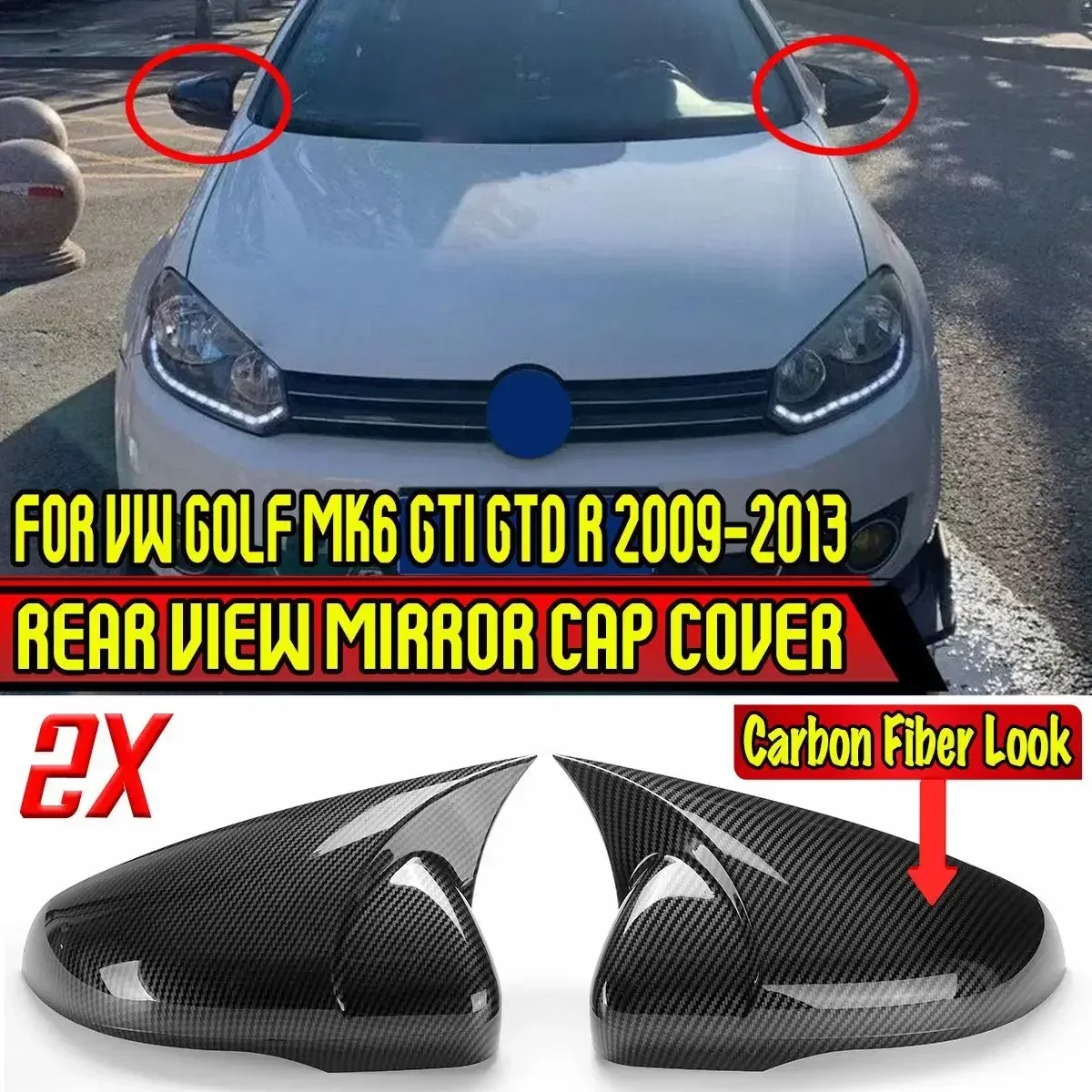 Пара крышек для бокового зеркала заднего вида VW For Volkswagen Golf MK6 GTI GTD R 2009-2013