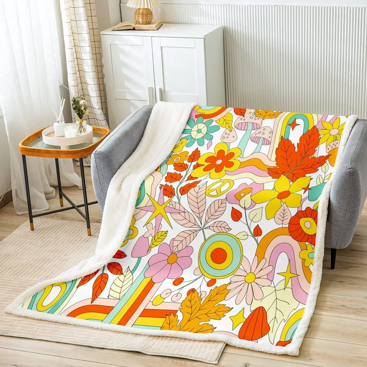 Groovy Hippie Retro Throws Blanket,Flowers Leaves Mushroom Sherpa Blanket for Girls Teens, Geometric Stripes Flowers
Groovy Hippie Retro Throws Blanket,Flowers Leaves Mushroom Sherpa Blanket for Girls Teens, Geometric Stripes Flowers