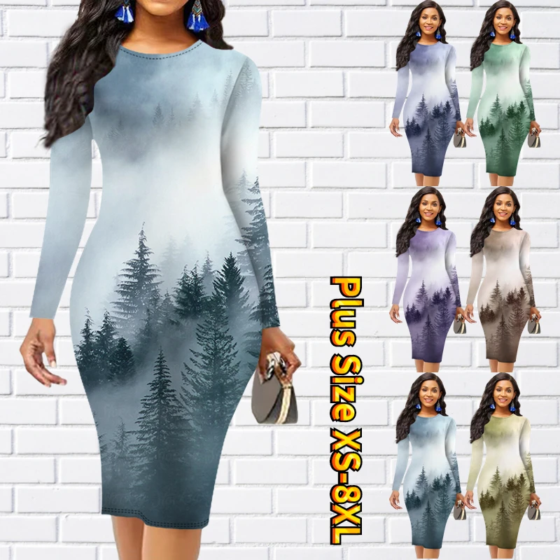 Платье до колен с длинным рукавом, круглым вырезом и принтом
Платье до колен с длинным рукавом, круглым вырезом и принтом