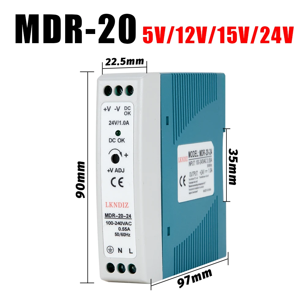 AC/DC Industrial Mini Din Rail Power Supply Switch MDR-10W Single Output Switching 5V 12V 15V 24V 36V48V Source
AC/DC Industrial Mini Din Rail Power Supply Switch MDR-10W Single Output Switching 5V 12V 15V 24V 36V48V Source