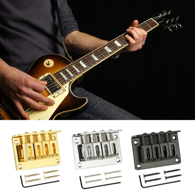 Electric Guitar Fixed Bridge, Zinc Alloy 4 String Guitar Bridge Roller Tailpiece Hardtail Cigar Box with Mounting Screws 
Electric Guitar Fixed Bridge, Zinc Alloy 4 String Guitar Bridge Roller Tailpiece Hardtail Cigar Box with Mounting Screws