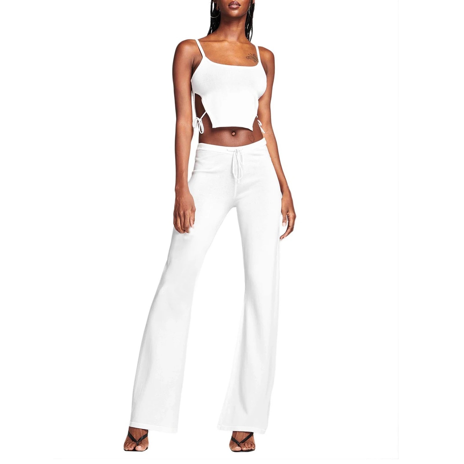 Summer Women's Fashion 2 Pieces Pants Outfits Solid Color Sexy Side Tie-Up Sleeveless Tank Tops Drawstring Long Pants Set
Summer Women's Fashion 2 Pieces Pants Outfits Solid Color Sexy Side Tie-Up Sleeveless Tank Tops Drawstring Long Pants Set