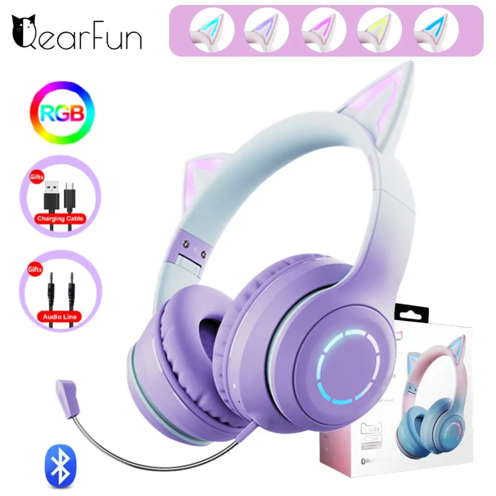 Cute Girls Cat Ear Headphones Wireless Gaming Headset casque RGB Backlit Helmet Microphone Gamer For PS4 PC Laptop Kids Gifts
Cute Girls Cat Ear Headphones Wireless Gaming Headset casque RGB Backlit Helmet Microphone Gamer For PS4 PC Laptop Kids Gifts