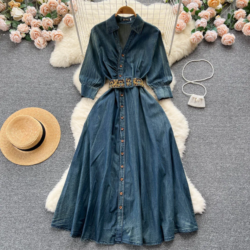 French Retro Niche Design Waist Thin Short-sleeved Dress Autumn Women's High-end A-line Long Skirt Trend
French Retro Niche Design Waist Thin Short-sleeved Dress Autumn Women's High-end A-line Long Skirt Trend