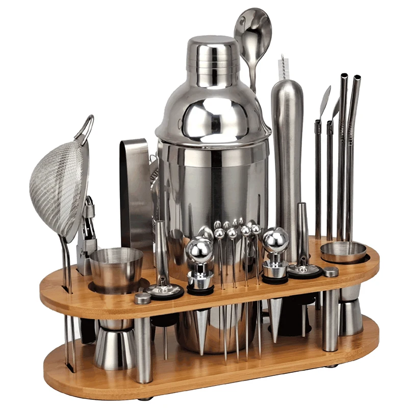 23-Piece Cocktail Shaker Set Bartender Kit With Oval Bamboo Stand Detachable Home Bar Tools Stainless Steel Perfect Gift
23-Piece Cocktail Shaker Set Bartender Kit With Oval Bamboo Stand Detachable Home Bar Tools Stainless Steel Perfect Gift