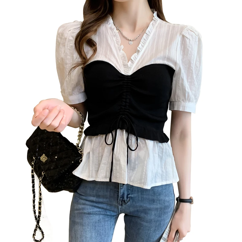 Women Fashion Bandage Blouses Spring Chic Patchwork Fake Two Blusas De Mujer 2023 Temperament Pull Sleeve Korean Y2k Tops
Women Fashion Bandage Blouses Spring Chic Patchwork Fake Two Blusas De Mujer 2023 Temperament Pull Sleeve Korean Y2k Tops
