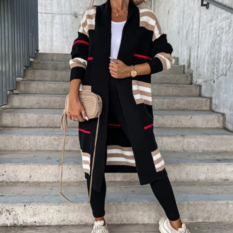 Autumn Winter Elegant Deep V Neck Long Knitted Sweater Women Striped Print Patchwork Top Outerwear Long Sleeve Sweaters Cardigan
Autumn Winter Elegant Deep V Neck Long Knitted Sweater Women Striped Print Patchwork Top Outerwear Long Sleeve Sweaters Cardigan