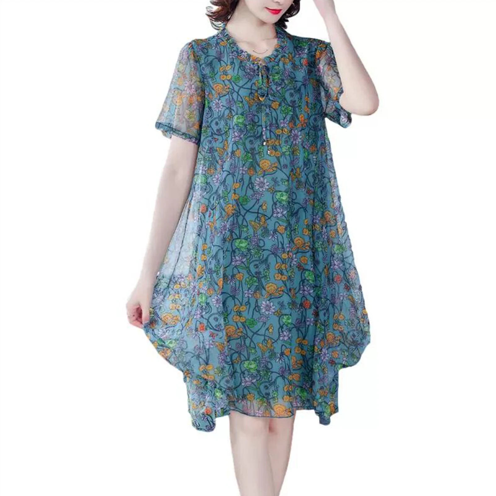 YtrKiasy Summer Casual Stylish Dress O-Neck Printed Spliced Loose Gauze Midi Dress Korean Fashion Clothing Short Sleeve Dress
YtrKiasy Summer Casual Stylish Dress O-Neck Printed Spliced Loose Gauze Midi Dress Korean Fashion Clothing Short Sleeve Dress