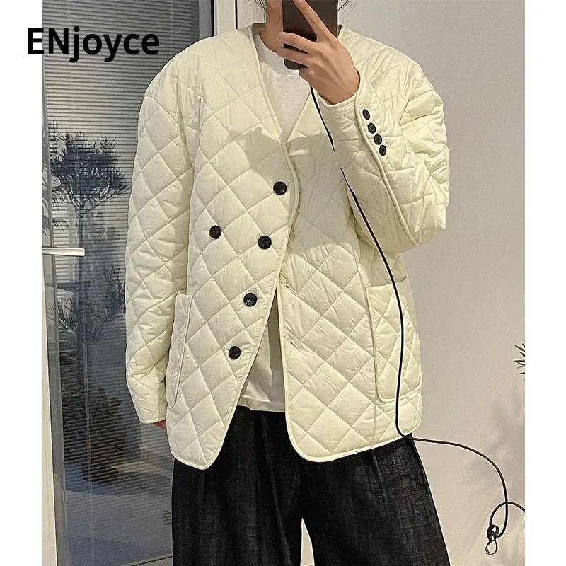 Autumn and Winter Warm Collarless Quilted Coats Women Single-breasted Plus Velvet Thick Jacket Korean Style Loose Outerwear
Autumn and Winter Warm Collarless Quilted Coats Women Single-breasted Plus Velvet Thick Jacket Korean Style Loose Outerwear
