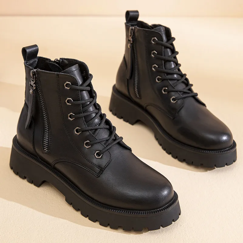 Genuine Leather Women Autumn New Double Zipper Women's Ankle Boots Platform Thick Heel Motorcycle Boots Women
Genuine Leather Women Autumn New Double Zipper Women's Ankle Boots Platform Thick Heel Motorcycle Boots Women