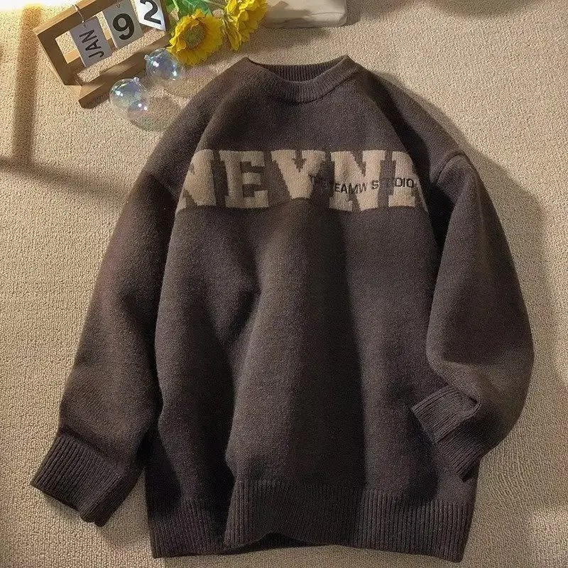 Свитер с круглым вырезом и надписью для мужчин и женщин, свободный модный ретро Топ с длинным рукавом в стиле хип-хоп, Осень-зима 
Свитер с круглым вырезом и надписью для мужчин и женщин, свободный модный ретро Топ с длинным рукавом в стиле хип-хоп, Осень-зима