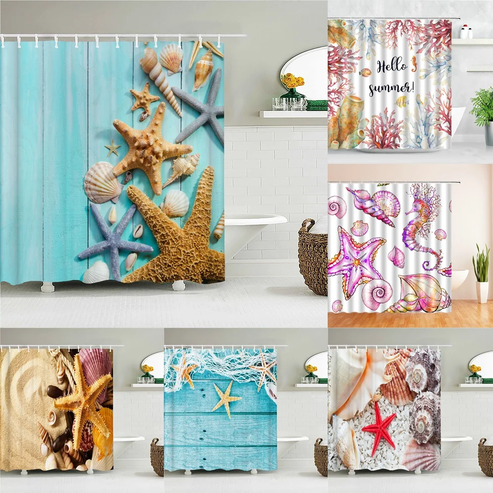 Starfish Conch Shell Shower Curtain Blue Deck Plank Seahorse Coral Sand Beach Waterproof Cloth Bath Curtains Bathroom Decor Home
Starfish Conch Shell Shower Curtain Blue Deck Plank Seahorse Coral Sand Beach Waterproof Cloth Bath Curtains Bathroom Decor Home