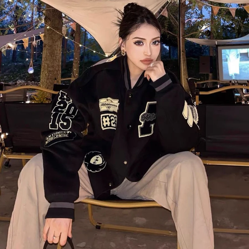 Deeptown Vintage Baseball Varsity Jacket Women Oversized Streetwear Casual Embroidery Bomber Black Jackets College Autumn Winter
Deeptown Vintage Baseball Varsity Jacket Women Oversized Streetwear Casual Embroidery Bomber Black Jackets College Autumn Winter