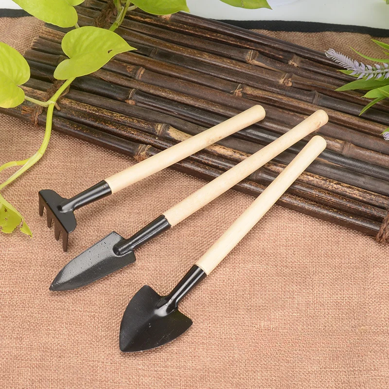 

3 Piece Set Mini Gardening Potting Tools Wooden Handle Shovel Rake Shovel Multifunctional Household Plant Bonsai Tools
