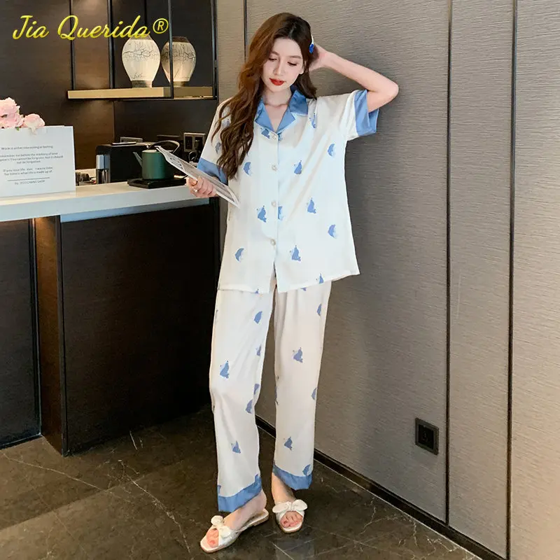 SUKAE Autumn Spring Women Luxury Ice Silk Sleepwear Summer Cardigan Cool Pajamas Turn-down Collar Homesuits Elegant Floral Pjs
SUKAE Autumn Spring Women Luxury Ice Silk Sleepwear Summer Cardigan Cool Pajamas Turn-down Collar Homesuits Elegant Floral Pjs
