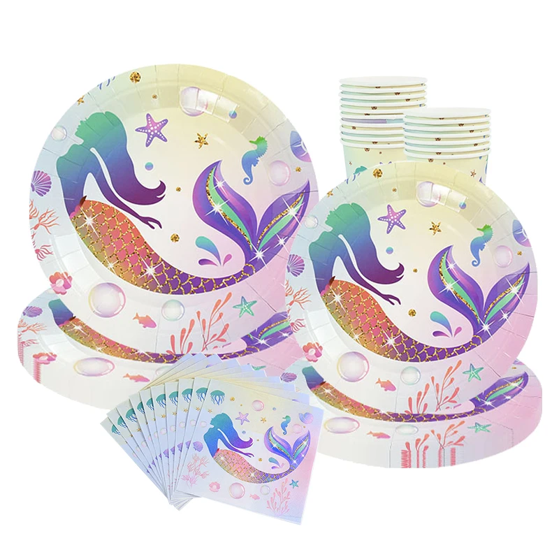 Mermaid Party Disposable Tableware Paper Cups Plate Napkin Set Mermaid Theme Kids 1st Birthday Party Decor Baby Shower Supplies
Mermaid Party Disposable Tableware Paper Cups Plate Napkin Set Mermaid Theme Kids 1st Birthday Party Decor Baby Shower Supplies
