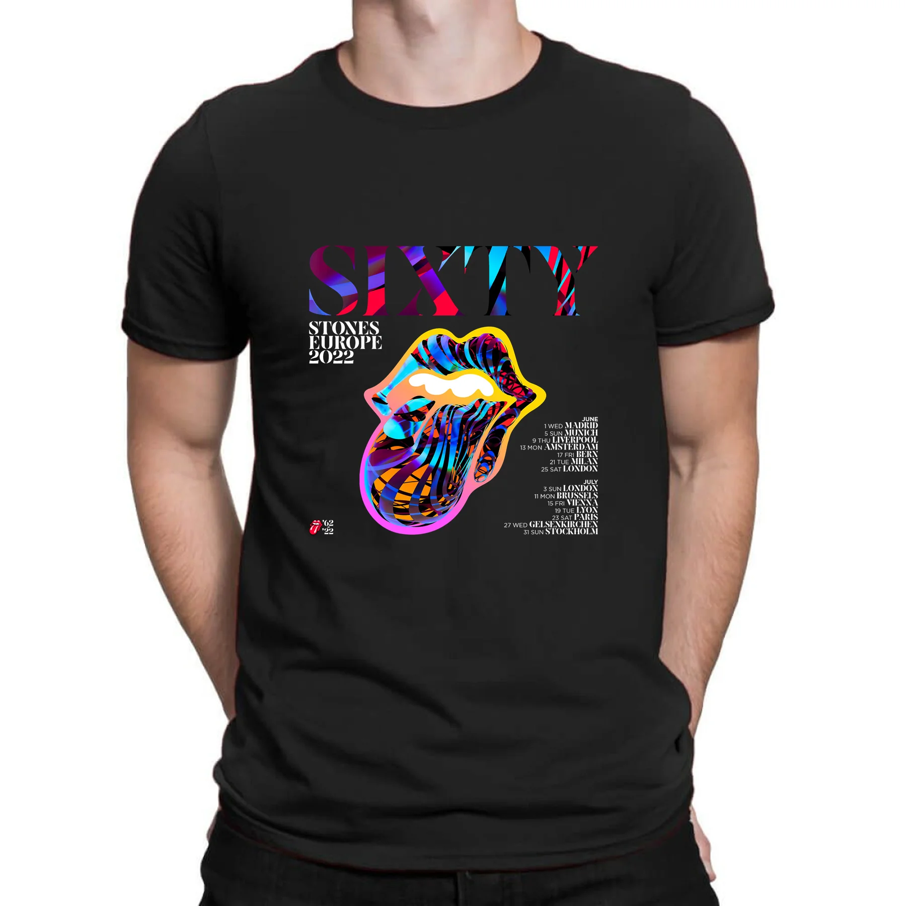 

2023 Hot Sale Summer 100% Cotton The Rolling Stones Sixty 2022 European Tour T Shirt Men Cool Tee Hip Hop Streetwear T-shirt