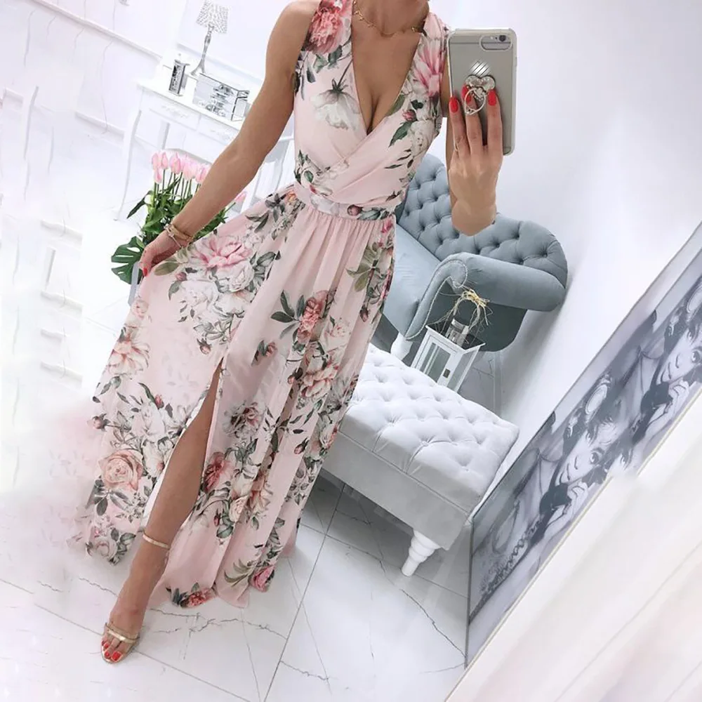 Summer Women Sexy Chiffon Long Dresses V-Neck Sleeveless Split Elegant Floral Print Boho Beach Femme Party Maxi Dress Hot Sale
Summer Women Sexy Chiffon Long Dresses V-Neck Sleeveless Split Elegant Floral Print Boho Beach Femme Party Maxi Dress Hot Sale