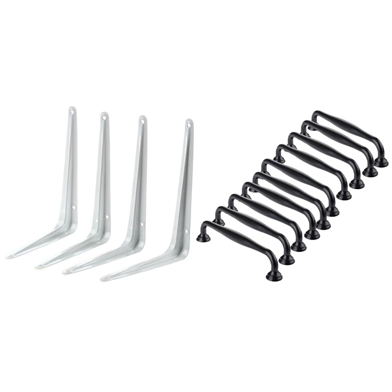 Hot 4Pcs Wall Furniture Shelf Brackets Braces Iron White 15X20cm & 10Pcs Black Kitchen Cabinet Door Handles Distance 128Mm
Hot 4Pcs Wall Furniture Shelf Brackets Braces Iron White 15X20cm & 10Pcs Black Kitchen Cabinet Door Handles Distance 128Mm