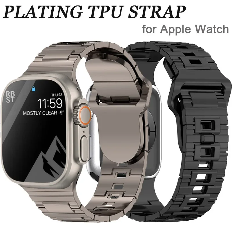 Plating Rubber Strap Band for Apple Watch Ultra 49mm 45mm 41mm 44mm 42mm 40mm 38mm Titanium Color Bracelet Iwatch 8 7 6 5 4 3 Se
Plating Rubber Strap Band for Apple Watch Ultra 49mm 45mm 41mm 44mm 42mm 40mm 38mm Titanium Color Bracelet Iwatch 8 7 6 5 4 3 Se