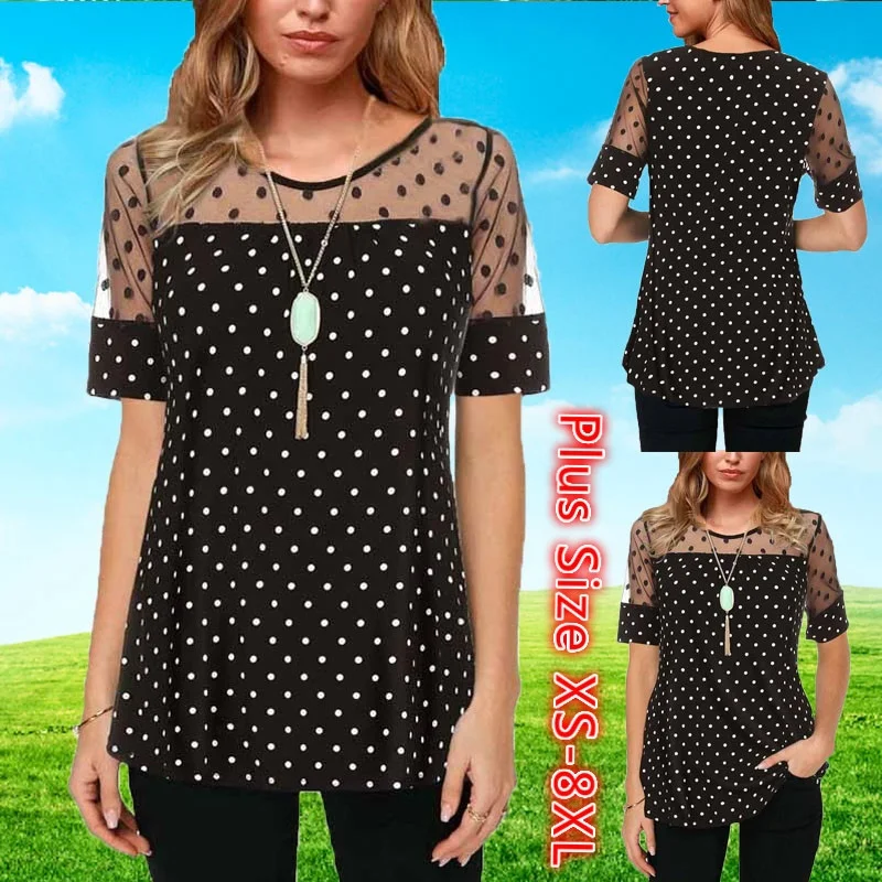 2022 New Women Summer Casual Polka Dot Mesh Patchwork Short Sleeve Tops Fashion Fitness Shirt T-shirt XS-5XL
2022 New Women Summer Casual Polka Dot Mesh Patchwork Short Sleeve Tops Fashion Fitness Shirt T-shirt XS-5XL
