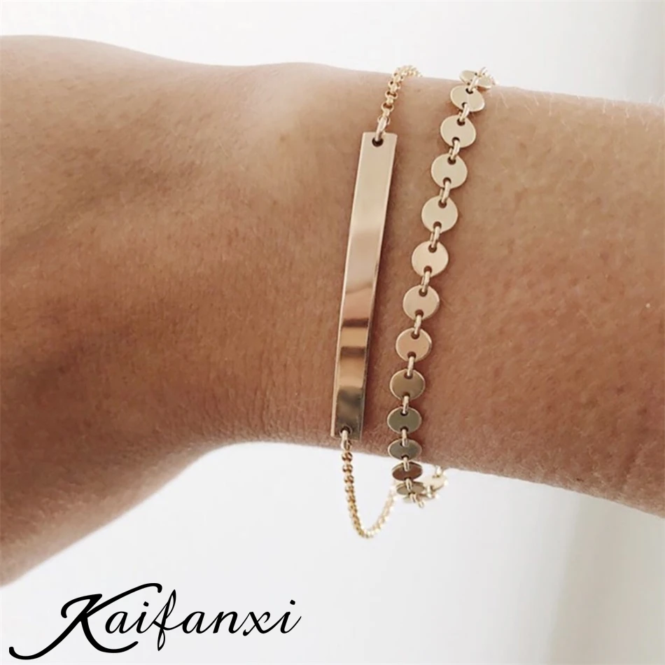 Kaifanxi layered coin name engraved bar long hands bracelet 316l stainless steel 14k gold plated female body fashion jewelry
Kaifanxi layered coin name engraved bar long hands bracelet 316l stainless steel 14k gold plated female body fashion jewelry
