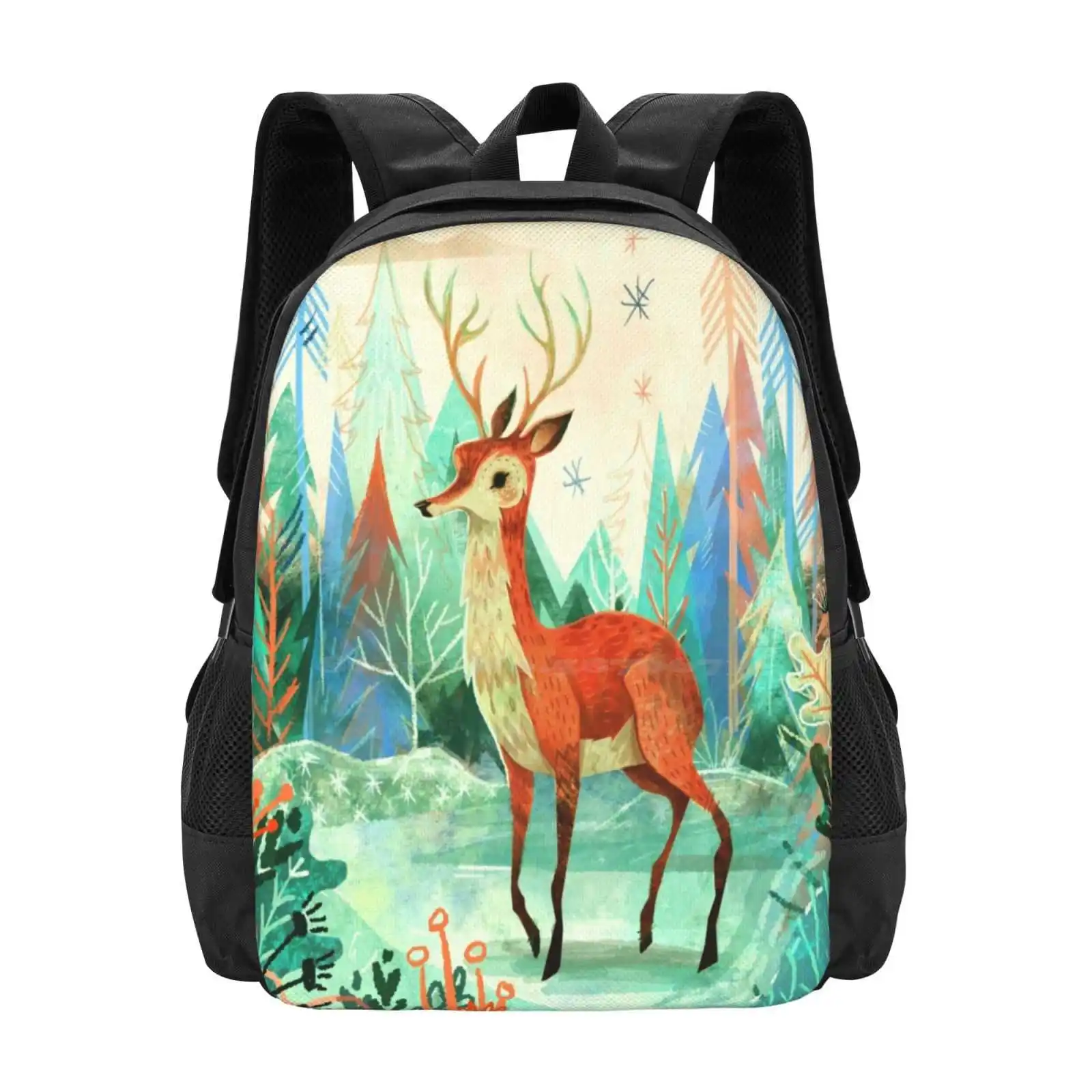 

Deer Backpack For Student School Laptop Travel Bag Reindeer Nature Winter Christmas