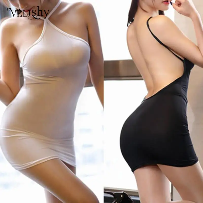 Sexy Women Bodycon Tight Dress Transparent Night Club Erotic Wear Thin Ice Silk See Through Strip Halter Backless MINI Dress
Sexy Women Bodycon Tight Dress Transparent Night Club Erotic Wear Thin Ice Silk See Through Strip Halter Backless MINI Dress