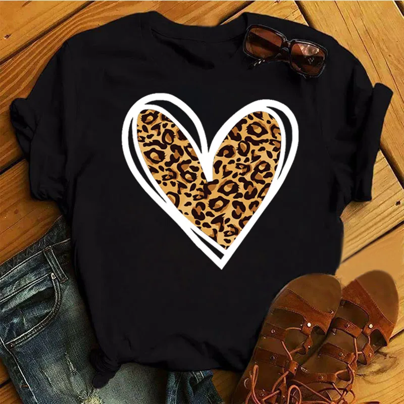 Leopard Love Heart Printed T Shirt New Women Fashion T Shirt Female Short Sleeve Casual Tops Black Tee Shirts Women Drop Ship
Leopard Love Heart Printed T Shirt New Women Fashion T Shirt Female Short Sleeve Casual Tops Black Tee Shirts Women Drop Ship