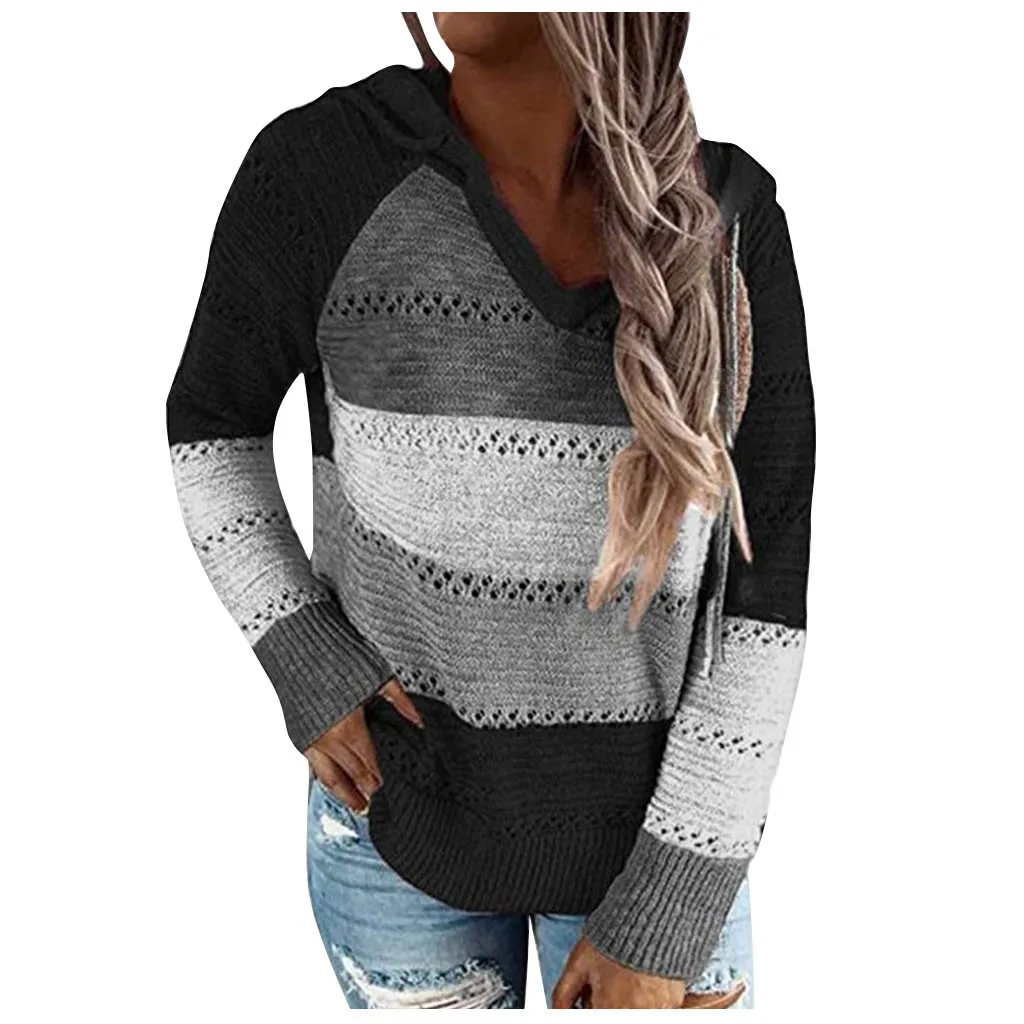 Fashion Women's Sweatshirt Casual Patchwork V-neck Tops Long Sleeves Hooded Sweater Hollow Out Blouse Ladies Tops
Fashion Women's Sweatshirt Casual Patchwork V-neck Tops Long Sleeves Hooded Sweater Hollow Out Blouse Ladies Tops