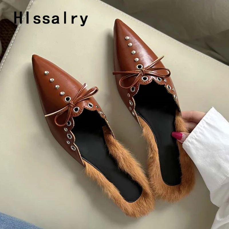 Hlssalry Fashion Hollow Out Rivet Women Mules Slides Shoes Bowknot Pointed Toe Slip On Flat Heels Fluffy Slippers Sandal Female
Hlssalry Fashion Hollow Out Rivet Women Mules Slides Shoes Bowknot Pointed Toe Slip On Flat Heels Fluffy Slippers Sandal Female