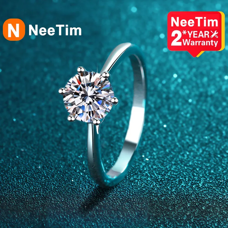 

NeeTim 2 Carat Moissanite Rings for Women White Gold Plated Sterling Silver Diamond with GRA Certificate Wedding Ring Jewelry