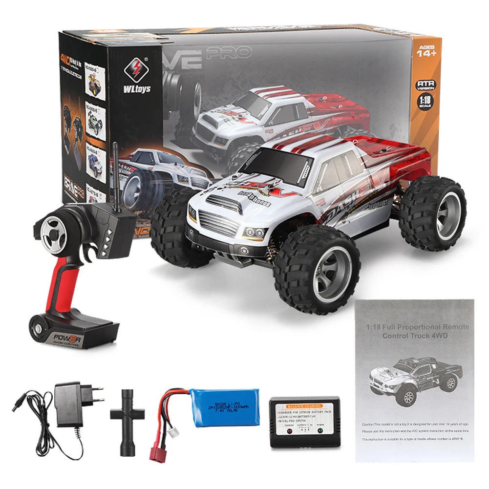 

WLtoys A979-B 2.4G 1/18 RC Car 4WD 70KM/H High Speed Electric Full Proportional Big Foot Truck RC Crawler RTR Toy for Children
