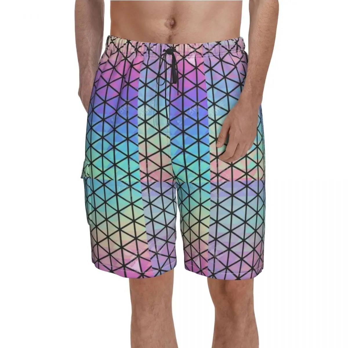 Geometric Holographic Board Shorts Hot Sale Triangle Geometric Rainbow Pattern Printed Beach Short Pants Pattern Swimming Trunks
Geometric Holographic Board Shorts Hot Sale Triangle Geometric Rainbow Pattern Printed Beach Short Pants Pattern Swimming Trunks