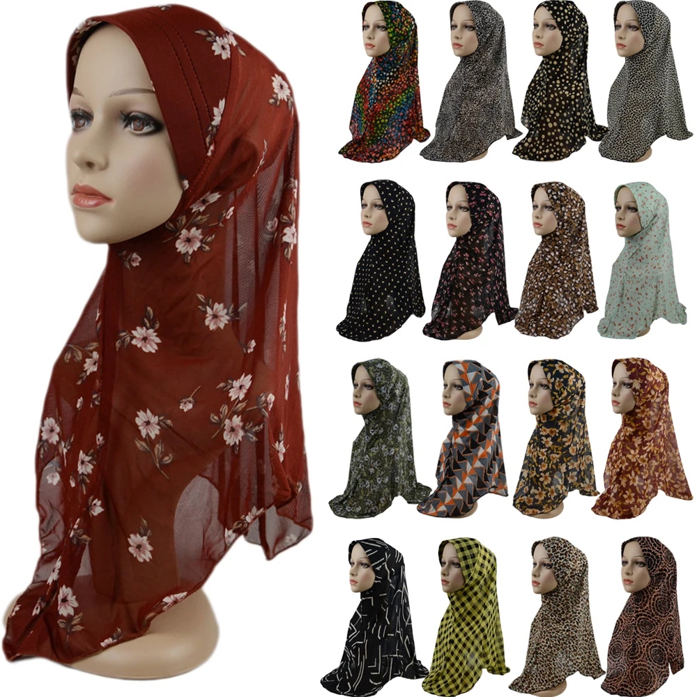 

One Piece Muslim Women Hijab Printed Amira Hijabs Hat Islamic Headscarf Scarf Shawl Wrap Arab Prayer Caps Head Cover Middle East