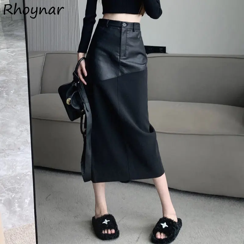 PU Patchwork Skirts Women High Street Trendy Vintage Mid-calf Lady Ins Back-slit Design Korean Elegant Faldas Autumn Slim Bottom
PU Patchwork Skirts Women High Street Trendy Vintage Mid-calf Lady Ins Back-slit Design Korean Elegant Faldas Autumn Slim Bottom